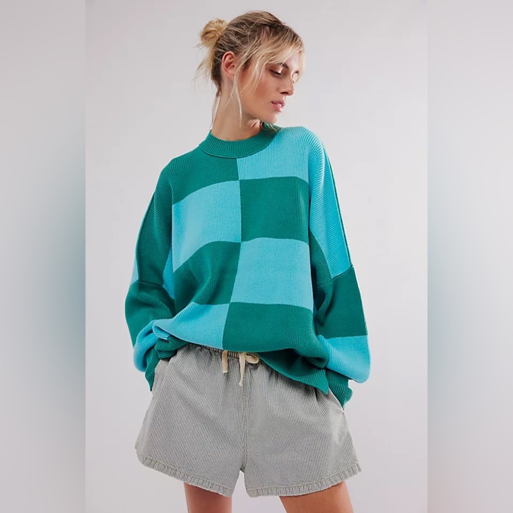 Free People Easy Street Checkered Tunic NWT Size S Porcelain Green Combo